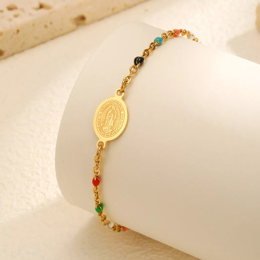 Bohemian Gold Beaded Virgin Bracelet for Women – Christian Charm Jewelry