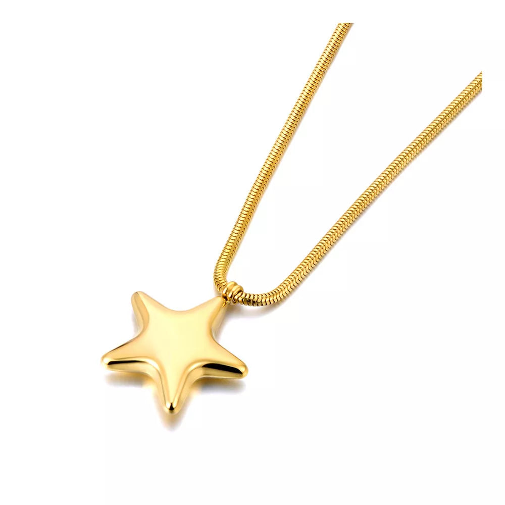 Gold Plated Stainless Steel Star Pendant Necklace for Women – Trendy & Hypoallergenic