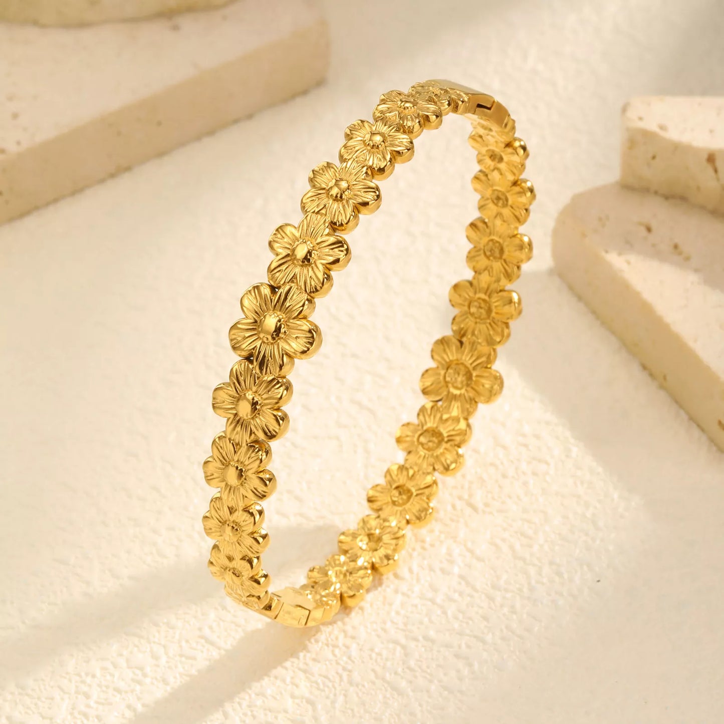Gold Plated Openable Heart Flower Cuff Bracelet for Women