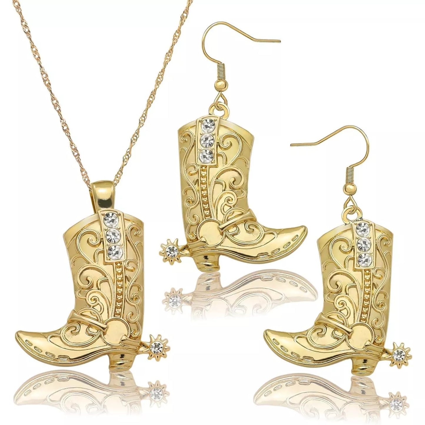 Western Cowgirl Boot Necklace and Earrings Set
