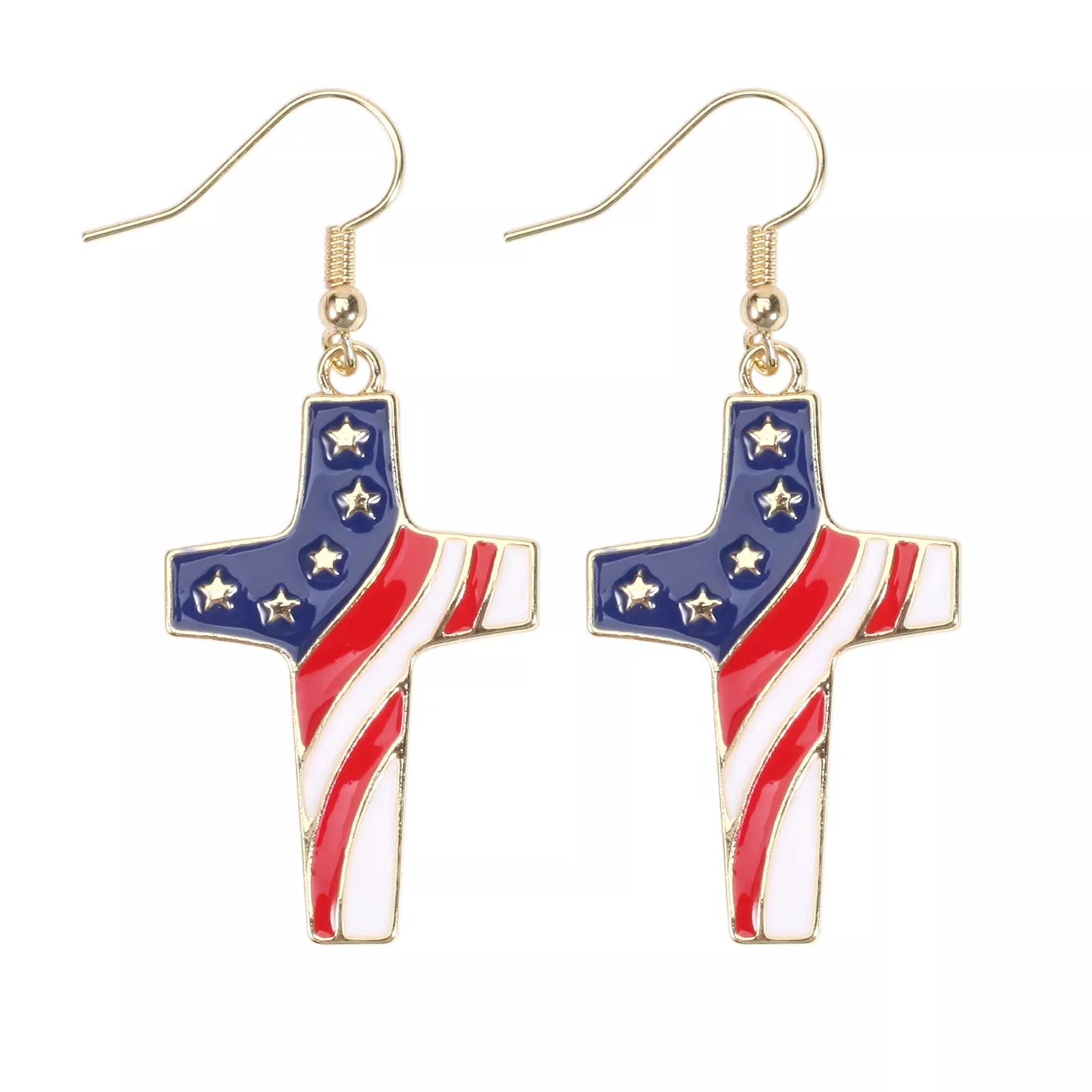 American Flag Heart & Star Dangle Earrings