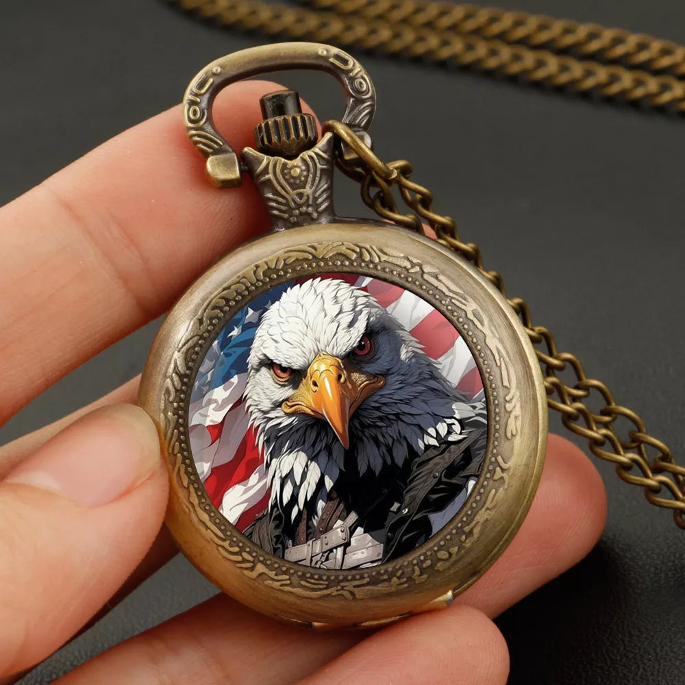 Vintage American Flag Bald Eagle Pocket Watch Pendant – July 4th Gift